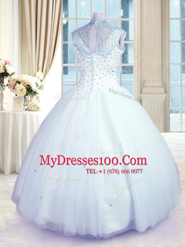 Customized High-neck Sleeveless Tulle Sweet 16 Dresses Beading Zipper