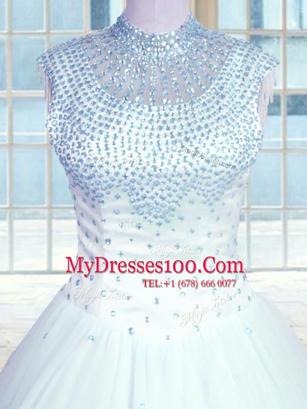 Customized High-neck Sleeveless Tulle Sweet 16 Dresses Beading Zipper