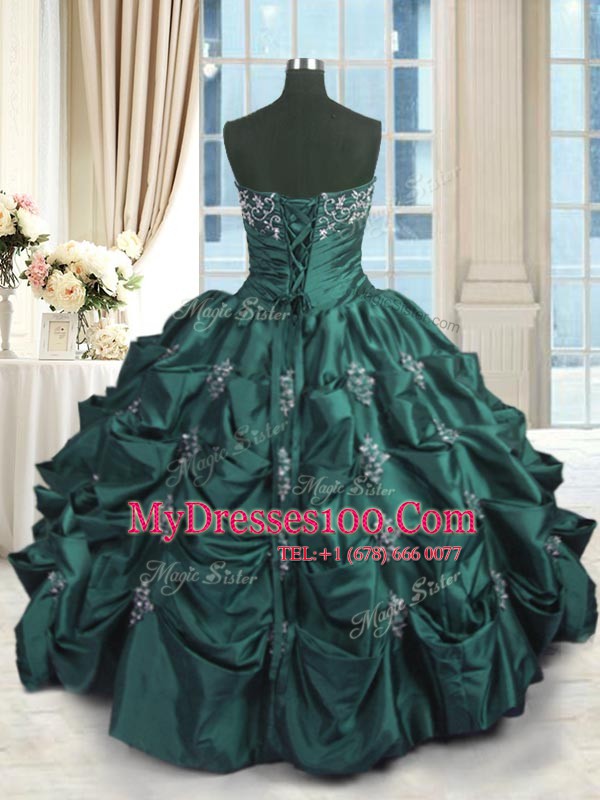 New Arrival Peacock Green Lace Up Quinceanera Dress Beading and Appliques and Embroidery and Pick Ups Sleeveless Floor Length