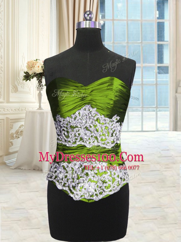 Exquisite Floor Length Lace Up Quinceanera Gown Olive Green for Military Ball and Sweet 16 and Quinceanera with Beading and Lace and Appliques and Ruching