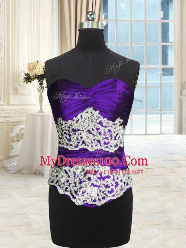 Dynamic Floor Length Lace Up Quinceanera Gowns Purple for Military Ball and Sweet 16 and Quinceanera with Beading and Lace and Appliques and Ruching and Pick Ups
