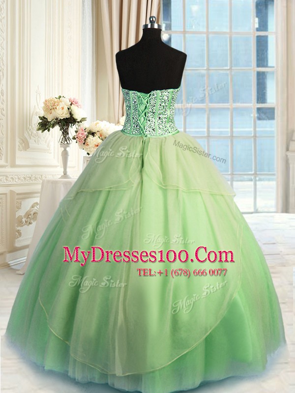 Three Piece Organza Sweetheart Sleeveless Lace Up Beading and Ruching Quinceanera Gown in