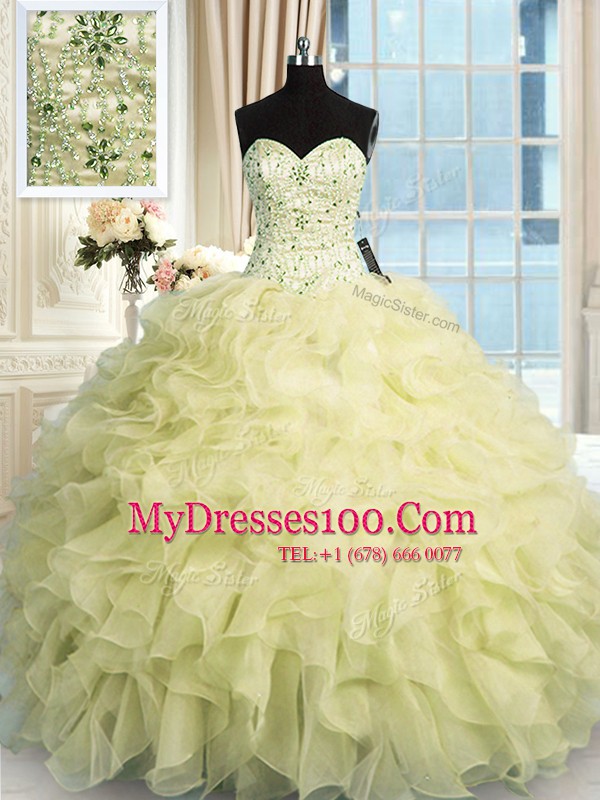 Superior Yellow 15th Birthday Dress Military Ball and Sweet 16 and Quinceanera and For with Beading and Ruffles Sweetheart Sleeveless Lace Up