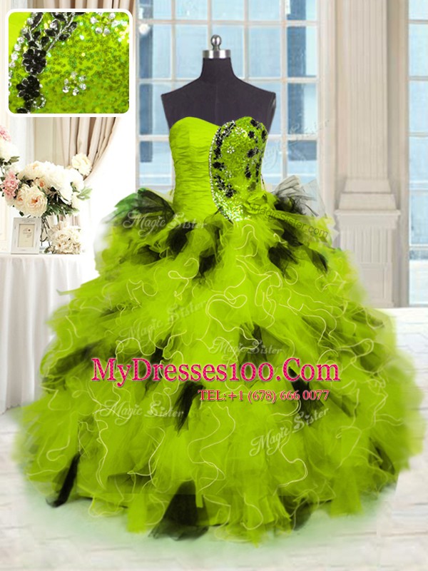 Multi-color Sleeveless Floor Length Beading and Ruffles Lace Up Quinceanera Dress