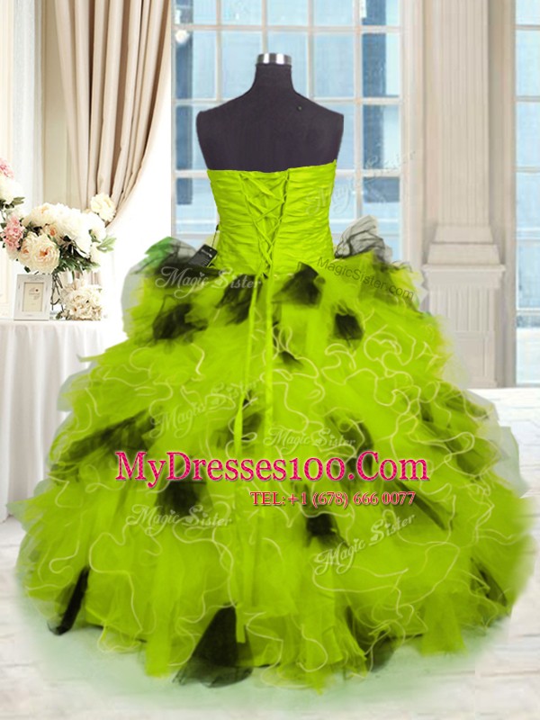 Multi-color Sleeveless Floor Length Beading and Ruffles Lace Up Quinceanera Dress