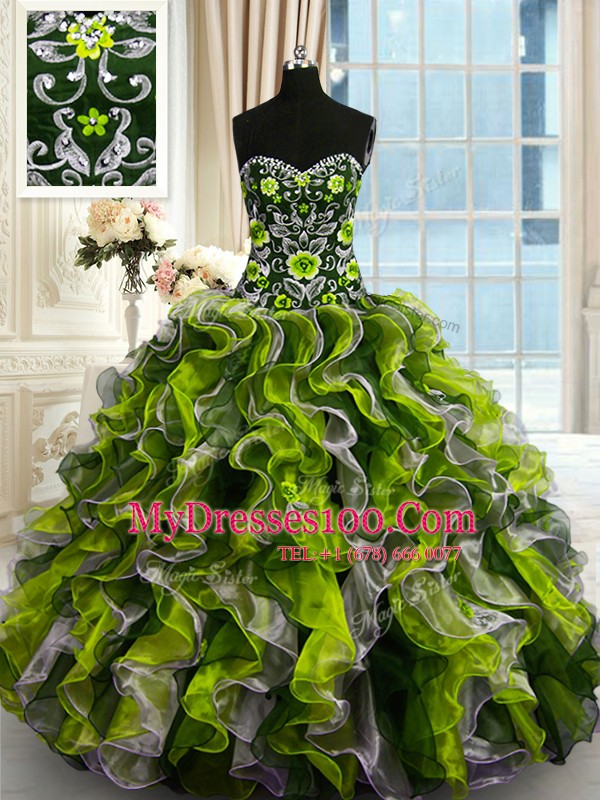 Multi-color Vestidos de Quinceanera Military Ball and Sweet 16 and Quinceanera and For with Beading and Ruffles Sweetheart Sleeveless Lace Up