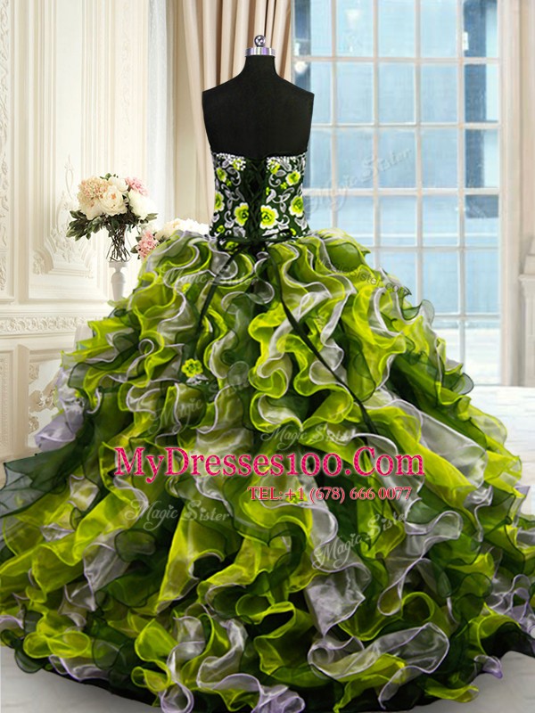 Multi-color Vestidos de Quinceanera Military Ball and Sweet 16 and Quinceanera and For with Beading and Ruffles Sweetheart Sleeveless Lace Up