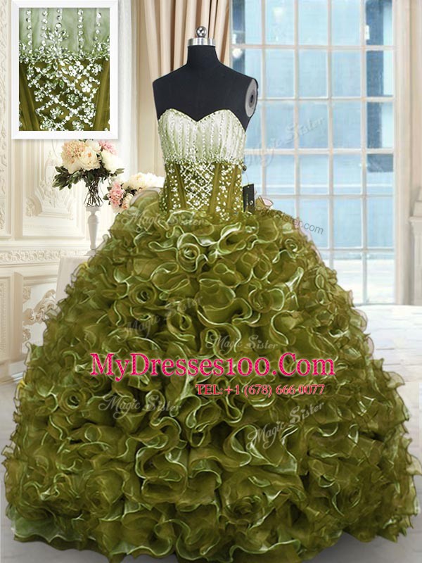 Artistic Sleeveless Brush Train Lace Up With Train Beading and Ruffles Quinceanera Gowns