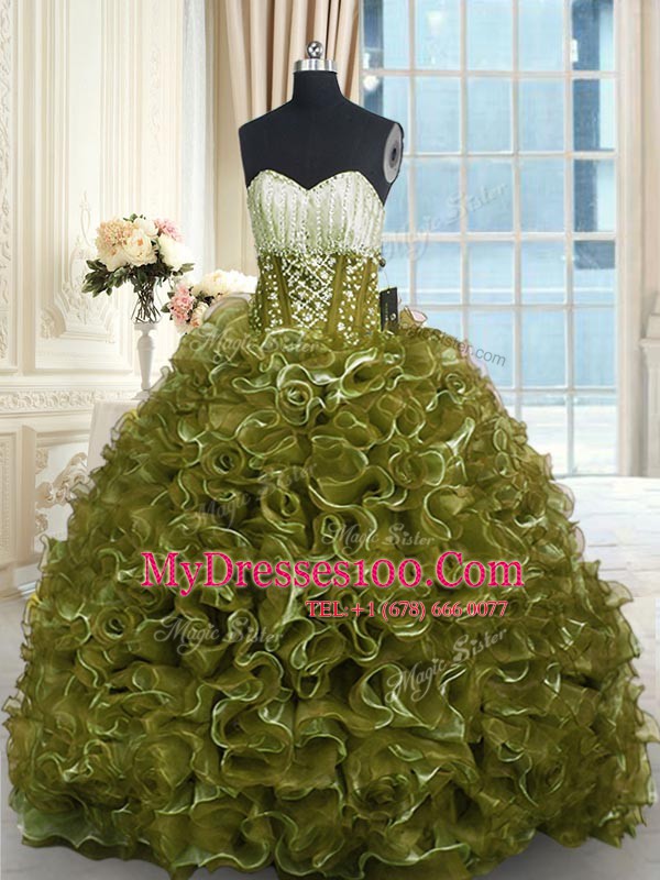Artistic Sleeveless Brush Train Lace Up With Train Beading and Ruffles Quinceanera Gowns