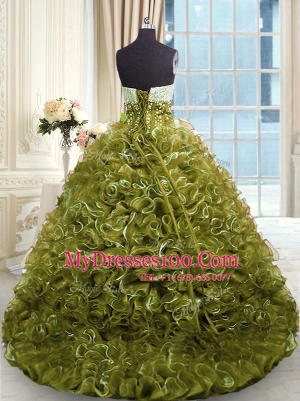 Artistic Sleeveless Brush Train Lace Up With Train Beading and Ruffles Quinceanera Gowns