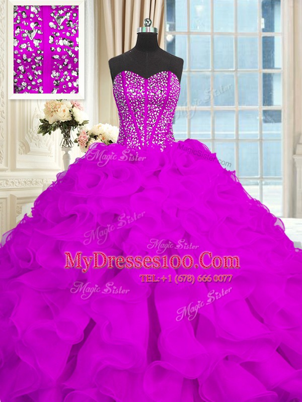 Traditional Purple Sweetheart Neckline Beading and Ruffles Vestidos de Quinceanera Sleeveless Lace Up