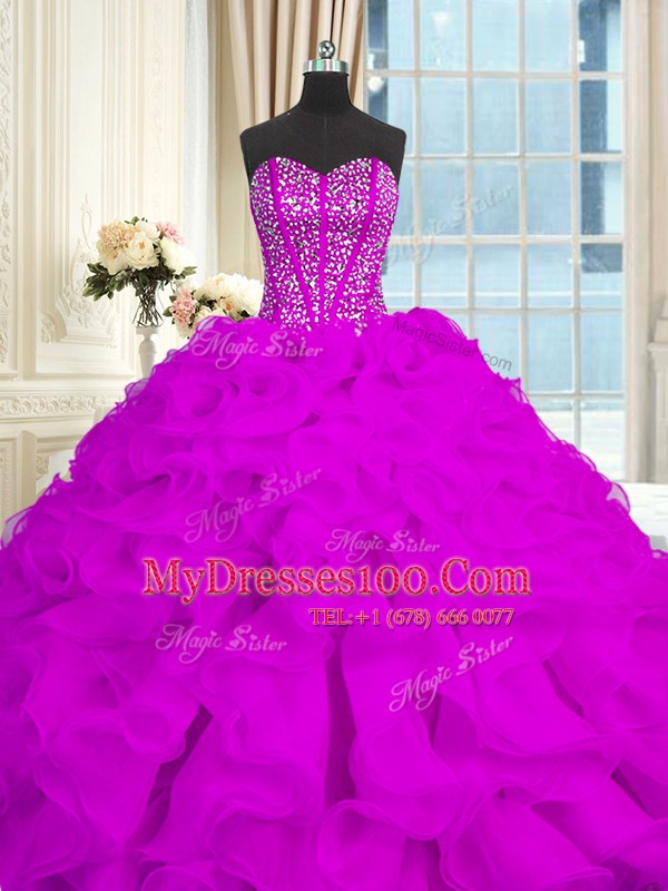 Traditional Purple Sweetheart Neckline Beading and Ruffles Vestidos de Quinceanera Sleeveless Lace Up