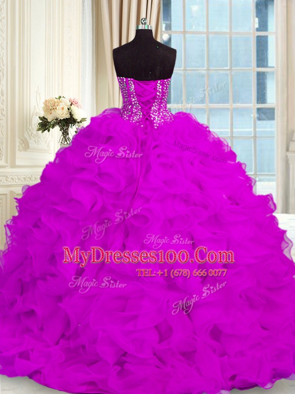 Traditional Purple Sweetheart Neckline Beading and Ruffles Vestidos de Quinceanera Sleeveless Lace Up