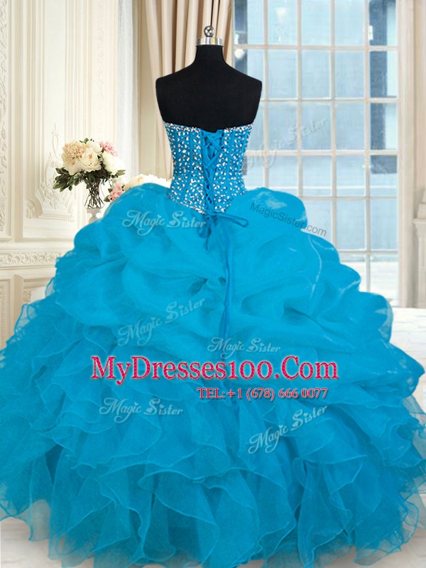 Latest Baby Blue Sweetheart Neckline Beading and Ruffles Sweet 16 Dresses Sleeveless Lace Up