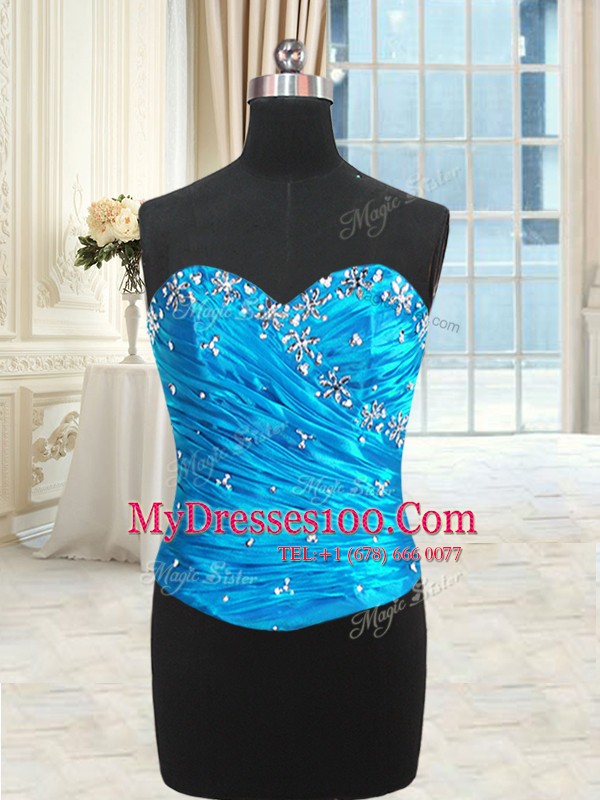 Four Piece Beading and Ruffles and Ruching Sweet 16 Dress Blue Lace Up Sleeveless Floor Length