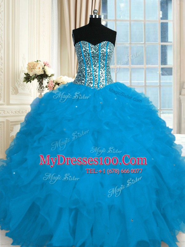 Sleeveless Beading and Ruffles Lace Up 15th Birthday Dress
