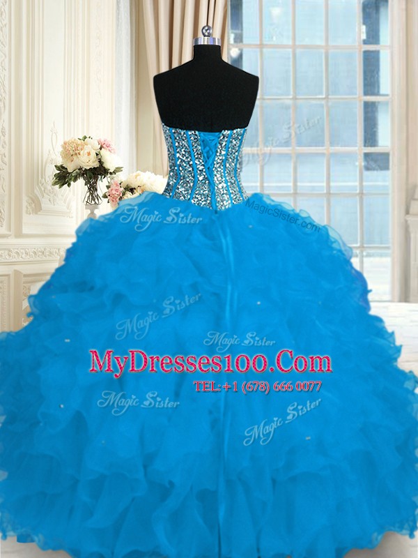 Sleeveless Beading and Ruffles Lace Up 15th Birthday Dress