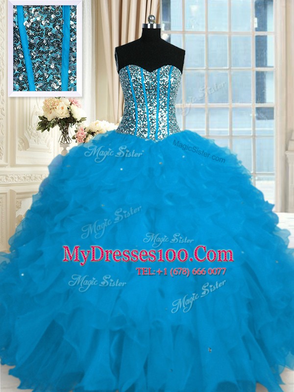 Sleeveless Beading and Ruffles Lace Up 15th Birthday Dress