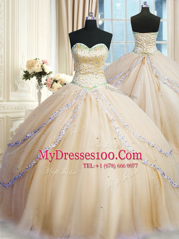 Spectacular Sleeveless Court Train Beading and Appliques Lace Up Quinceanera Gowns