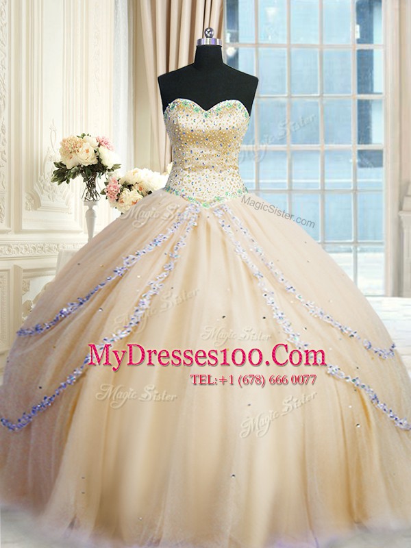 Spectacular Sleeveless Court Train Beading and Appliques Lace Up Quinceanera Gowns
