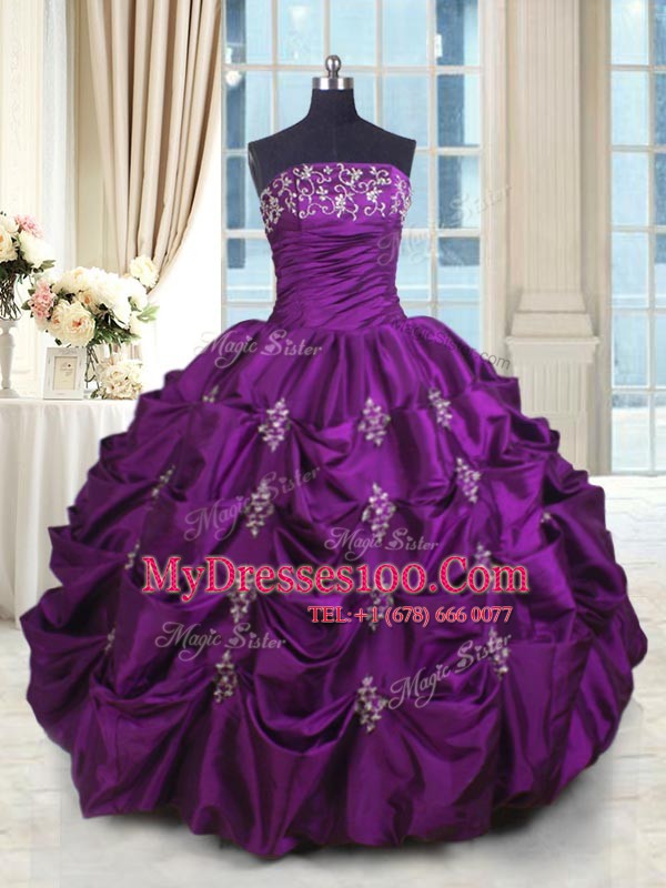 Fabulous Sleeveless Lace Up Floor Length Beading and Appliques and Embroidery and Pick Ups Quinceanera Dress