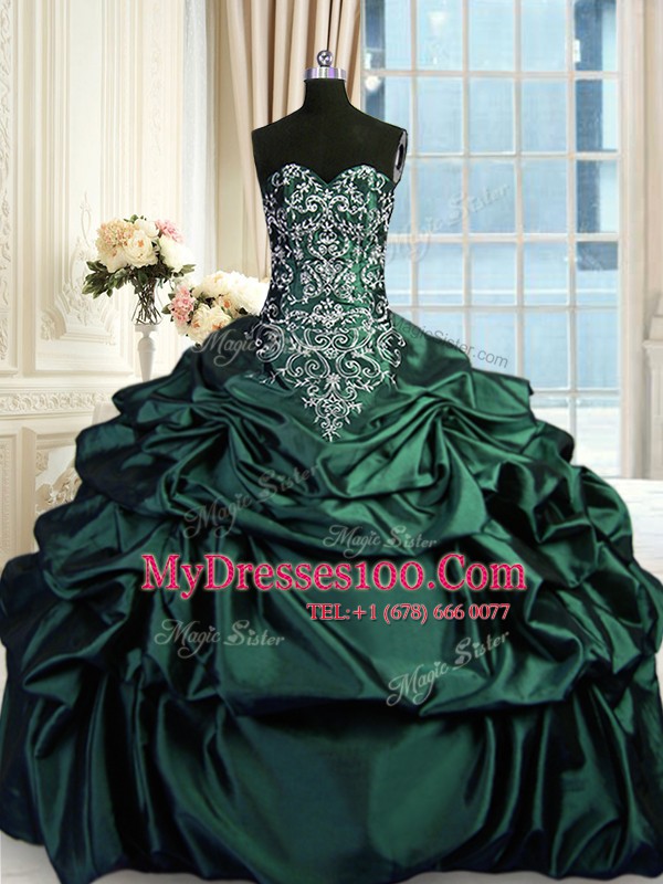 Taffeta Sleeveless Floor Length Sweet 16 Quinceanera Dress and Beading and Embroidery and Pick Ups