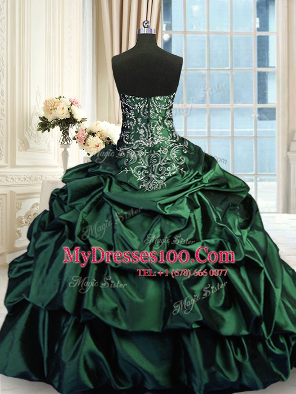 Taffeta Sleeveless Floor Length Sweet 16 Quinceanera Dress and Beading and Embroidery and Pick Ups