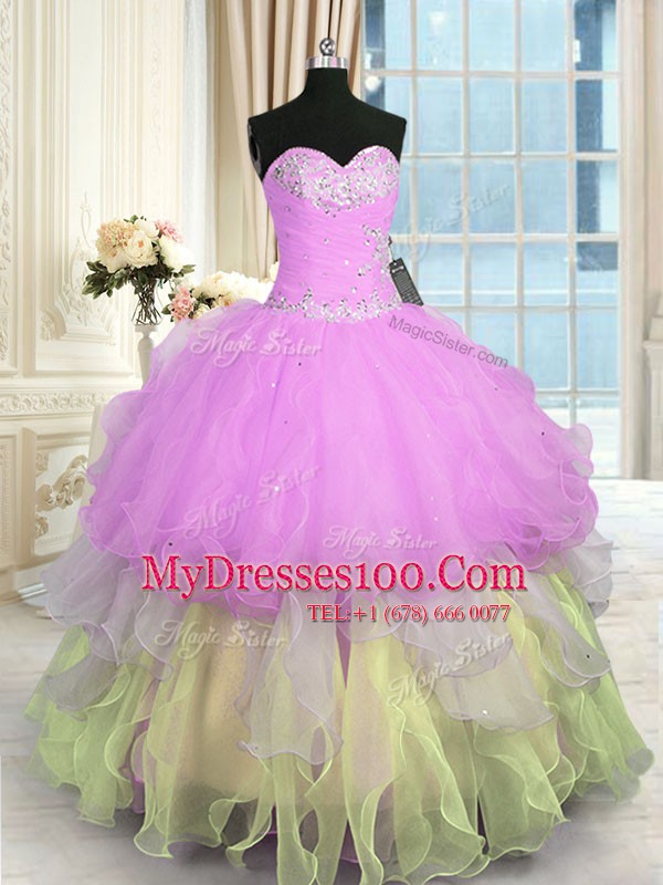 Cheap Organza Sleeveless Floor Length Quinceanera Gown and Appliques and Ruffled Layers