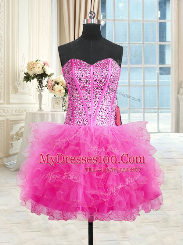 Fine Three Piece Floor Length Ball Gowns Sleeveless Rose Pink Quinceanera Dresses Lace Up