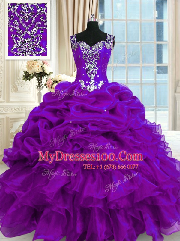 Sumptuous Sleeveless Lace Up Floor Length Beading and Ruffles and Pick Ups Vestidos de Quinceanera