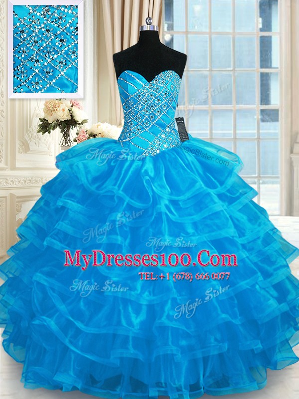 Low Price Sweetheart Sleeveless Organza Quinceanera Gowns Beading and Ruffled Layers Lace Up