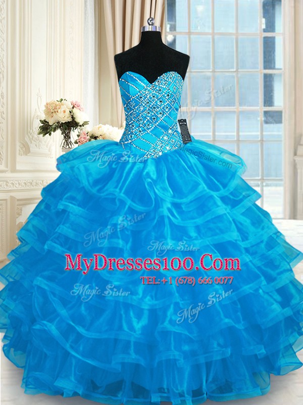Low Price Sweetheart Sleeveless Organza Quinceanera Gowns Beading and Ruffled Layers Lace Up