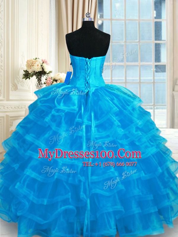 Low Price Sweetheart Sleeveless Organza Quinceanera Gowns Beading and Ruffled Layers Lace Up