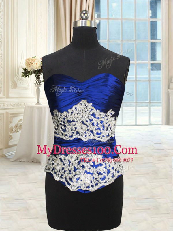 Superior Sleeveless Floor Length Beading and Lace and Appliques and Ruffles and Pick Ups Lace Up Sweet 16 Quinceanera Dress with Royal Blue