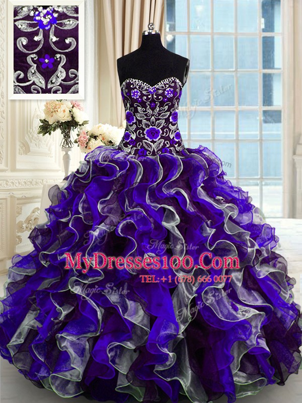 Multi-color Sweetheart Lace Up Beading and Ruffles Quinceanera Gowns Sleeveless