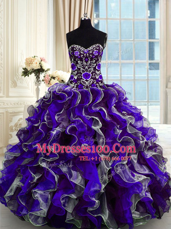 Multi-color Sweetheart Lace Up Beading and Ruffles Quinceanera Gowns Sleeveless