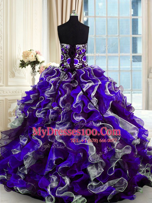 Multi-color Sweetheart Lace Up Beading and Ruffles Quinceanera Gowns Sleeveless