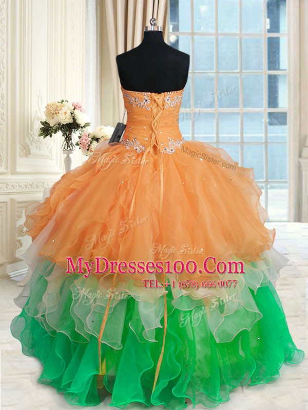 Popular Floor Length Lace Up Sweet 16 Dresses Multi-color for Military Ball and Sweet 16 and Quinceanera with Beading and Ruffles
