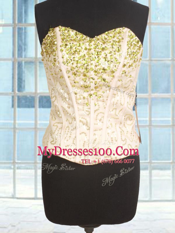 Peach Sleeveless Organza Lace Up Sweet 16 Quinceanera Dress for Military Ball and Sweet 16 and Quinceanera