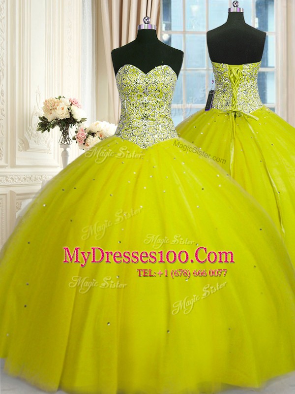 Glittering Sleeveless Beading and Sequins Lace Up 15th Birthday Dress