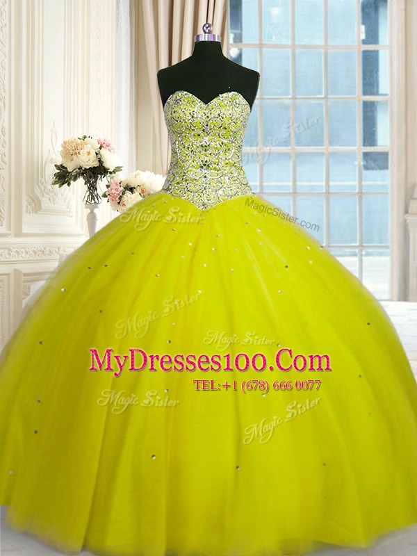 Glittering Sleeveless Beading and Sequins Lace Up 15th Birthday Dress