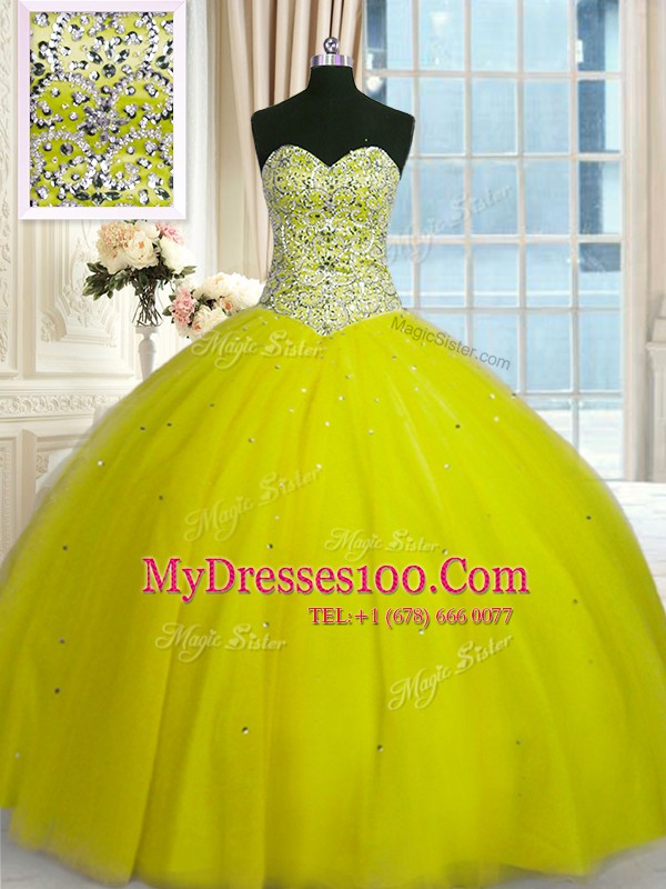 Glittering Sleeveless Beading and Sequins Lace Up 15th Birthday Dress