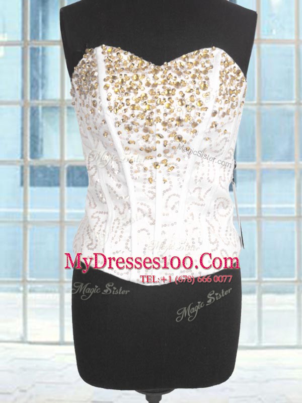 White Organza Lace Up Sweetheart Sleeveless Floor Length Quinceanera Dress Beading and Ruffles