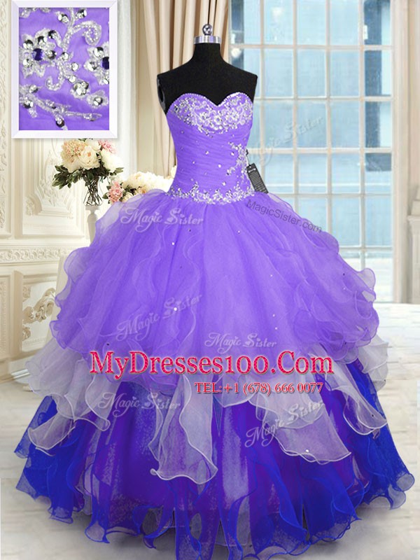 Spectacular Floor Length Ball Gowns Sleeveless Multi-color Sweet 16 Dresses Lace Up