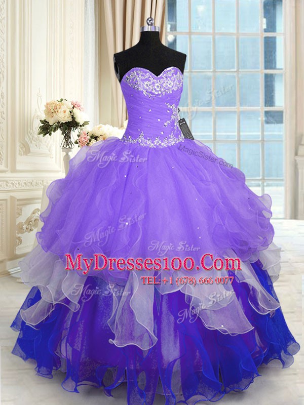 Spectacular Floor Length Ball Gowns Sleeveless Multi-color Sweet 16 Dresses Lace Up