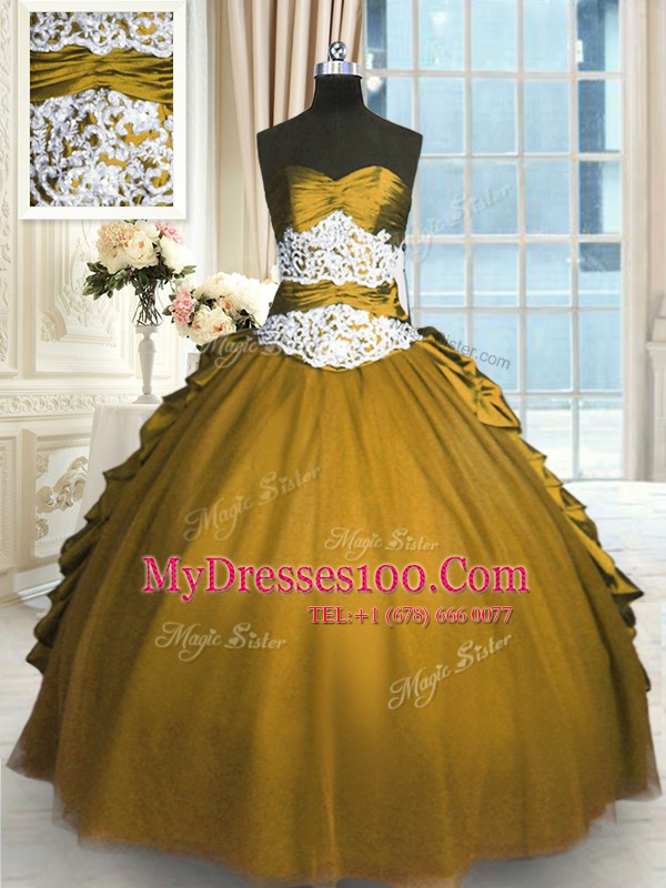 Luxury Sweetheart Sleeveless 15 Quinceanera Dress Floor Length Beading and Appliques and Pick Ups Olive Green Taffeta and Tulle