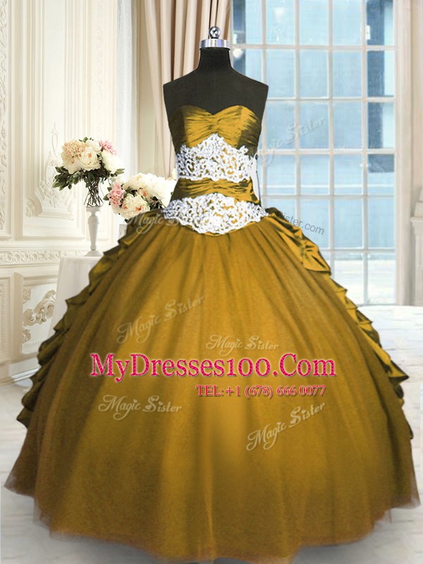 Luxury Sweetheart Sleeveless 15 Quinceanera Dress Floor Length Beading and Appliques and Pick Ups Olive Green Taffeta and Tulle