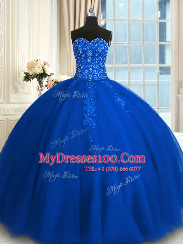 Blue Lace Up Quinceanera Dresses Appliques and Embroidery Sleeveless Floor Length