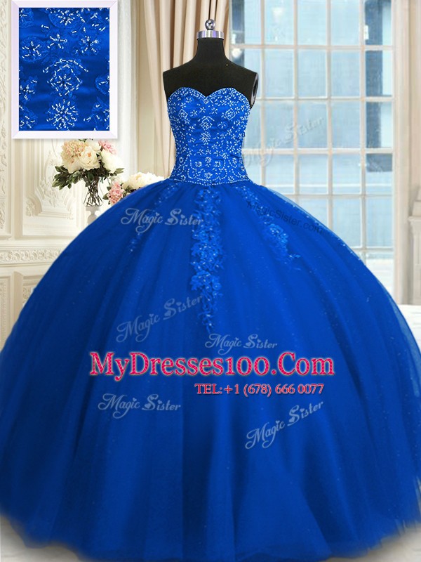 Blue Lace Up Quinceanera Dresses Appliques and Embroidery Sleeveless Floor Length