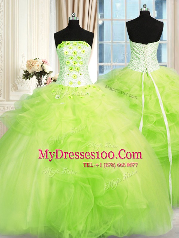 Tulle Sleeveless Floor Length Quinceanera Dress and Beading and Ruffles